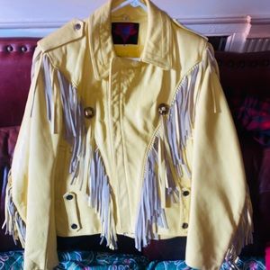 Vintage WOMENS yellow leather motorcycle jacket